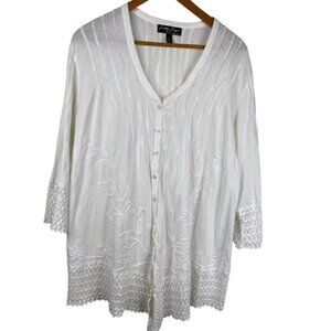 Gretty Zueger Women's Lagenlook Button Down Coastal Resort Gauzy Top White Sz XL